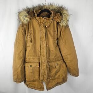 Womens Heavy Hooded Parka Faux Fur Trim Winter Coat XL Modern
